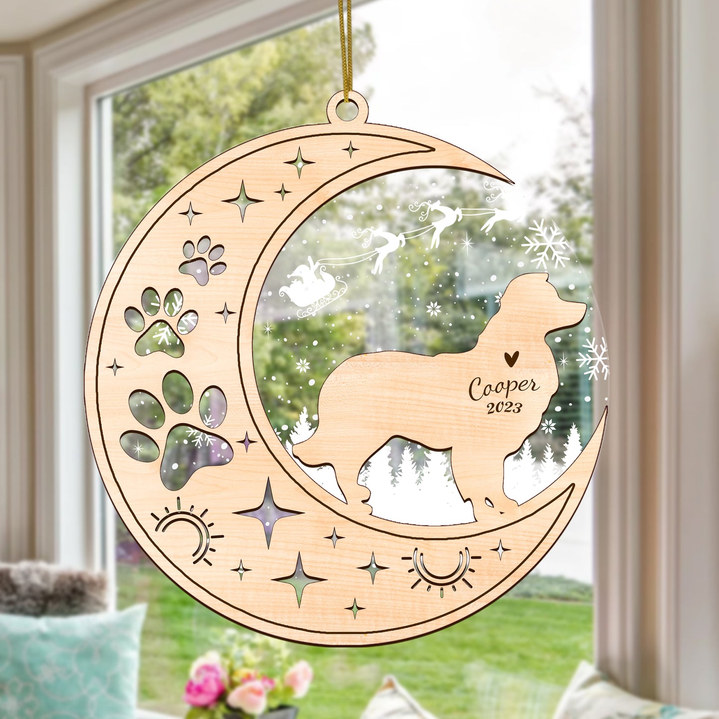 Netecom Border Collie Dog Memorial Suncatcher, Personalized Border Collie Christmas Ornament with Date Name, Bereavement Gifts for Loss of Pet, Dog Death Sympathy Gifts Pet Loss Sun Catchers, Dog Grief Gift