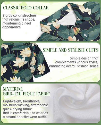 Lotus Flower Polo Shirt – Elegant Botanical Print | Netecom