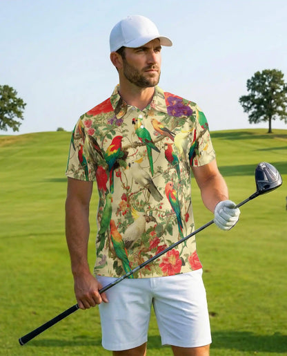 Tropical Birds Polo Shirt for Men – Colorful Parrot Print | Netecom