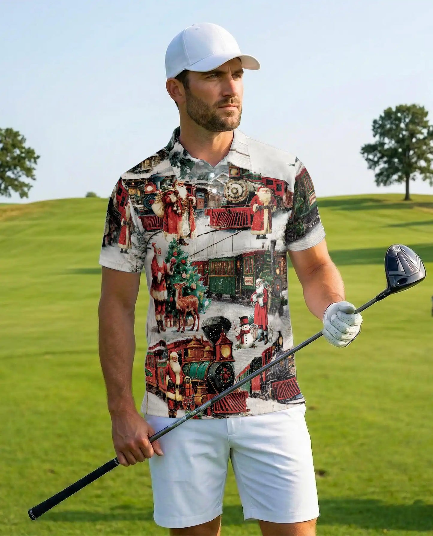 Santa Christmas Train Polo Shirt – Vintage Holiday Shirt | Netecom