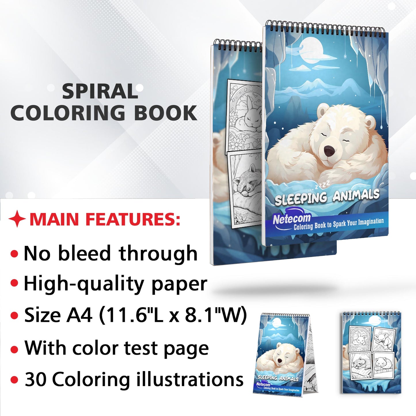 Sleeping Animal Spiral Bound Coloring Book, Experience the Joy of Coloring the Tranquil Sleepers with 30 Alluring Pages for Animal and Art Fans to Color and Celebrate the Serenity and Harmony of Sleeping Animals