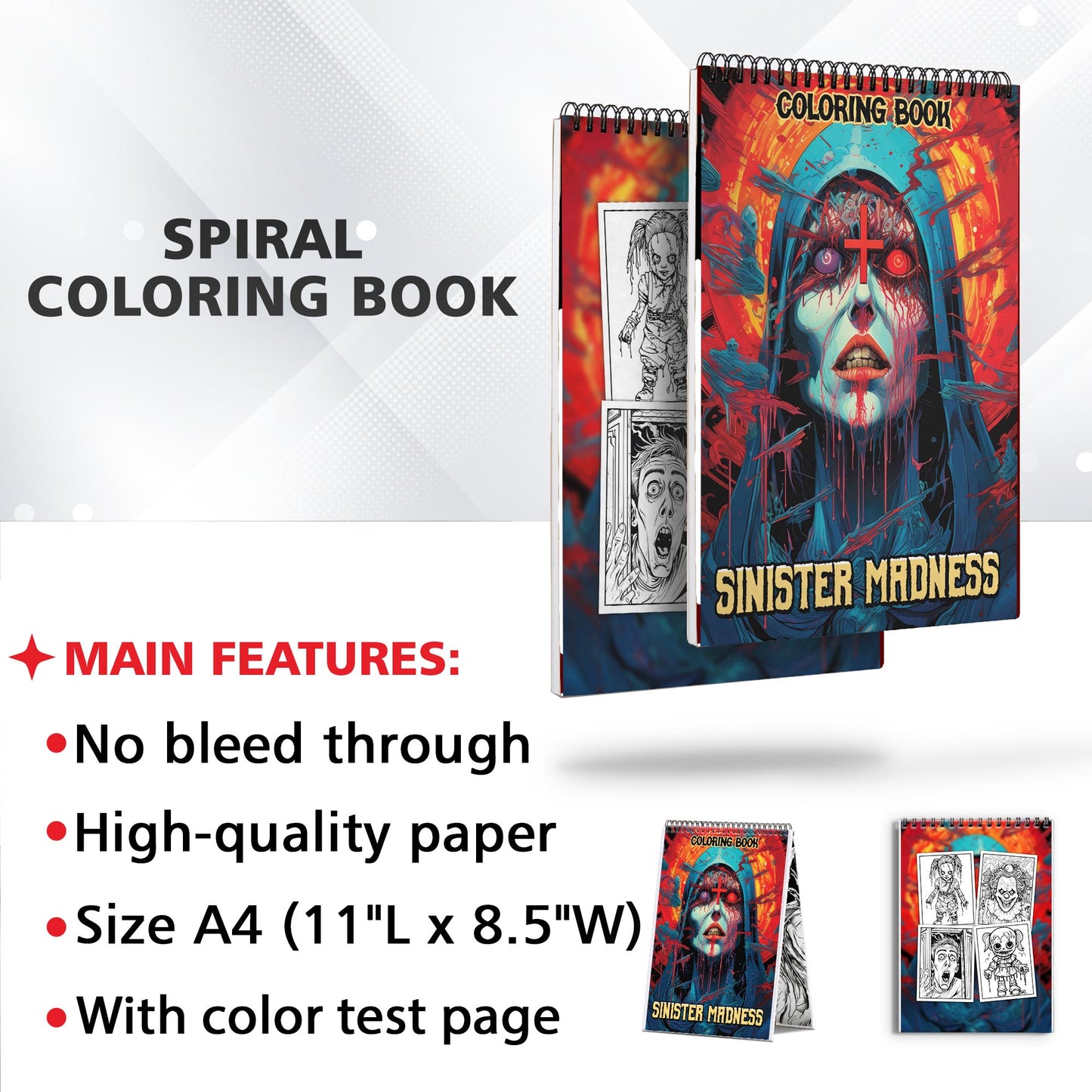 Sinister Madness Spiral Bound Coloring Book, Conquer Your Darkest Fears as You Embark on a Sinister Madness Coloring Journey