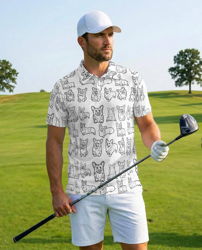 Corgi Pattern Polo Shirt for Men – Cute Dog Lover Style | Netecom