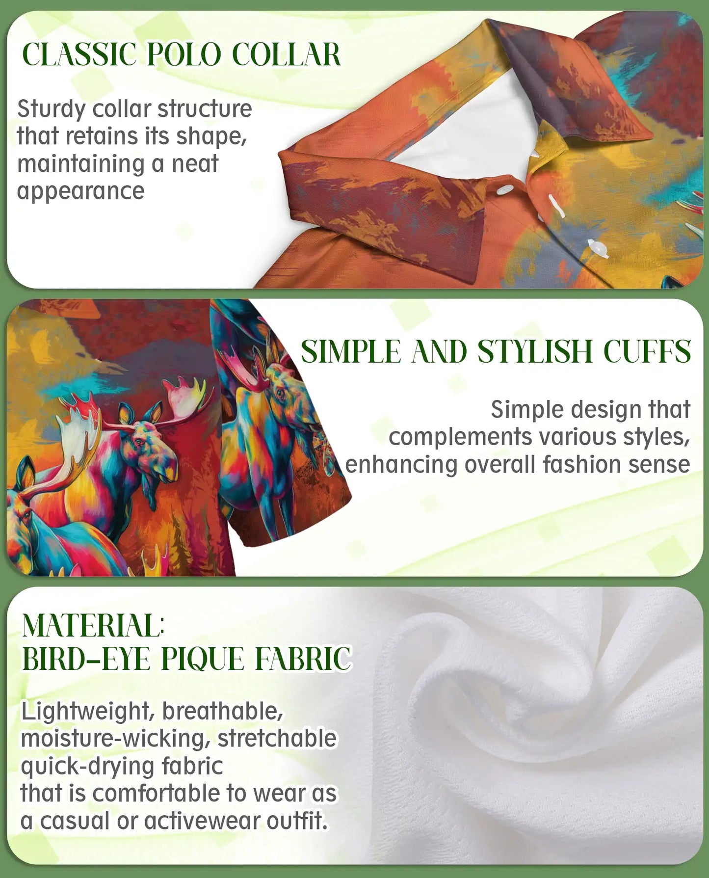 Colorful Moose Polo Shirt – Artistic Wildlife Style | Netecom