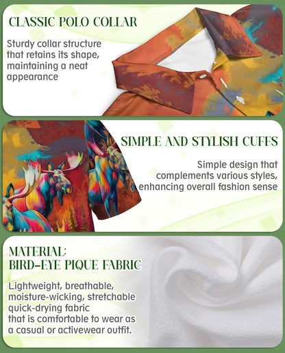 Colorful Moose Polo Shirt – Artistic Wildlife Style | Netecom