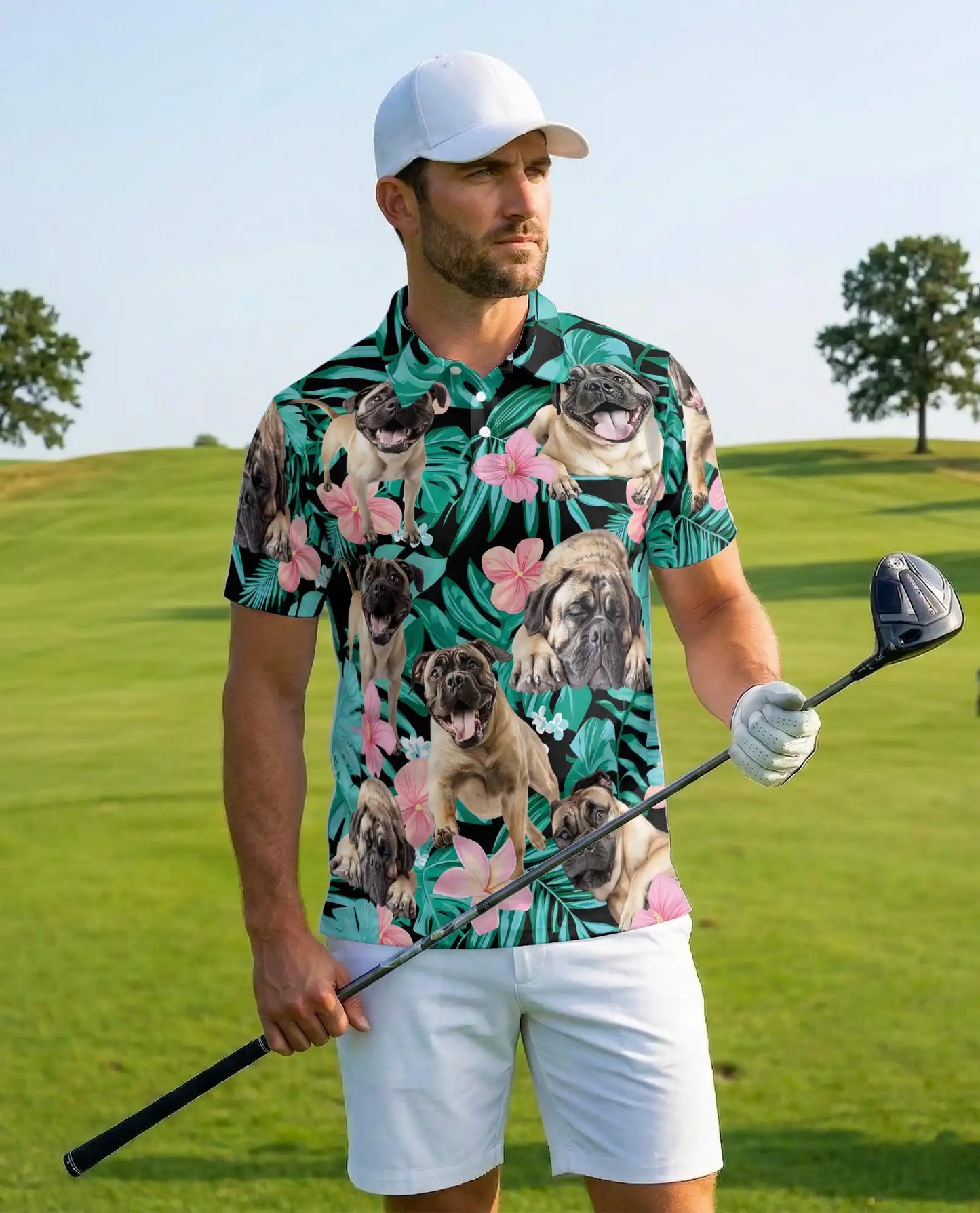 Pug Tropical Polo Shirt - Hawaiian Dog Lover Floral Design | Netecom