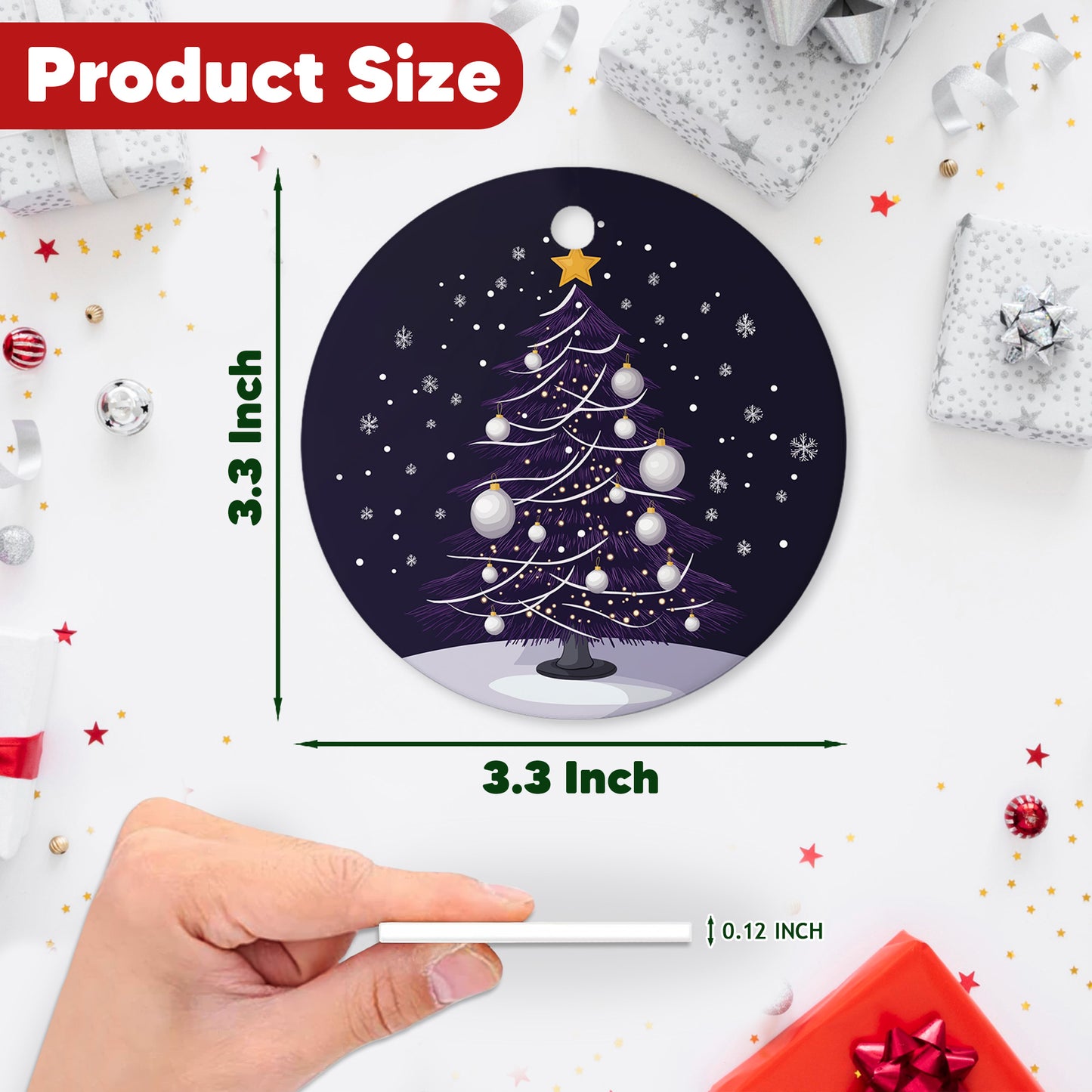 Netecom Elegant Purple Christmas Tree with White Baubles Ornaments, Ceramic Snow Night Scene Keepsake Ornament for Christmas Tree Decorations, Gifts for Holiday, Party, Home Decor