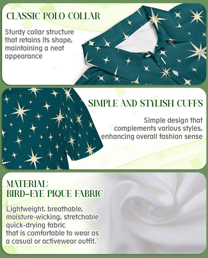 Retro Star Pattern Polo Shirt – Celestial Sky Print | Netecom