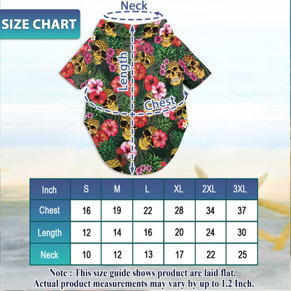 Netecom Matching Pineapple Skull Hibiscus Hawaiian Shirt for Dog and Owner, Funny Aloha Summer Shirt, Skull Print Button Down Outfit for Pet and Human, Beach Vacation Casual Wear