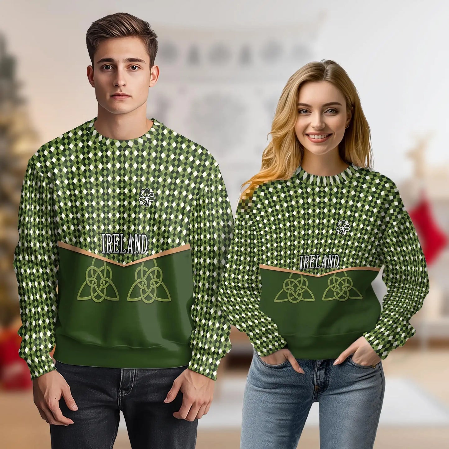 St Patrick’s Day Ireland Sweatshirt, 3D All Over Print Irish Shamrock Crewneck Pullover for Men Women, Irish Pride Gift - Netecom
