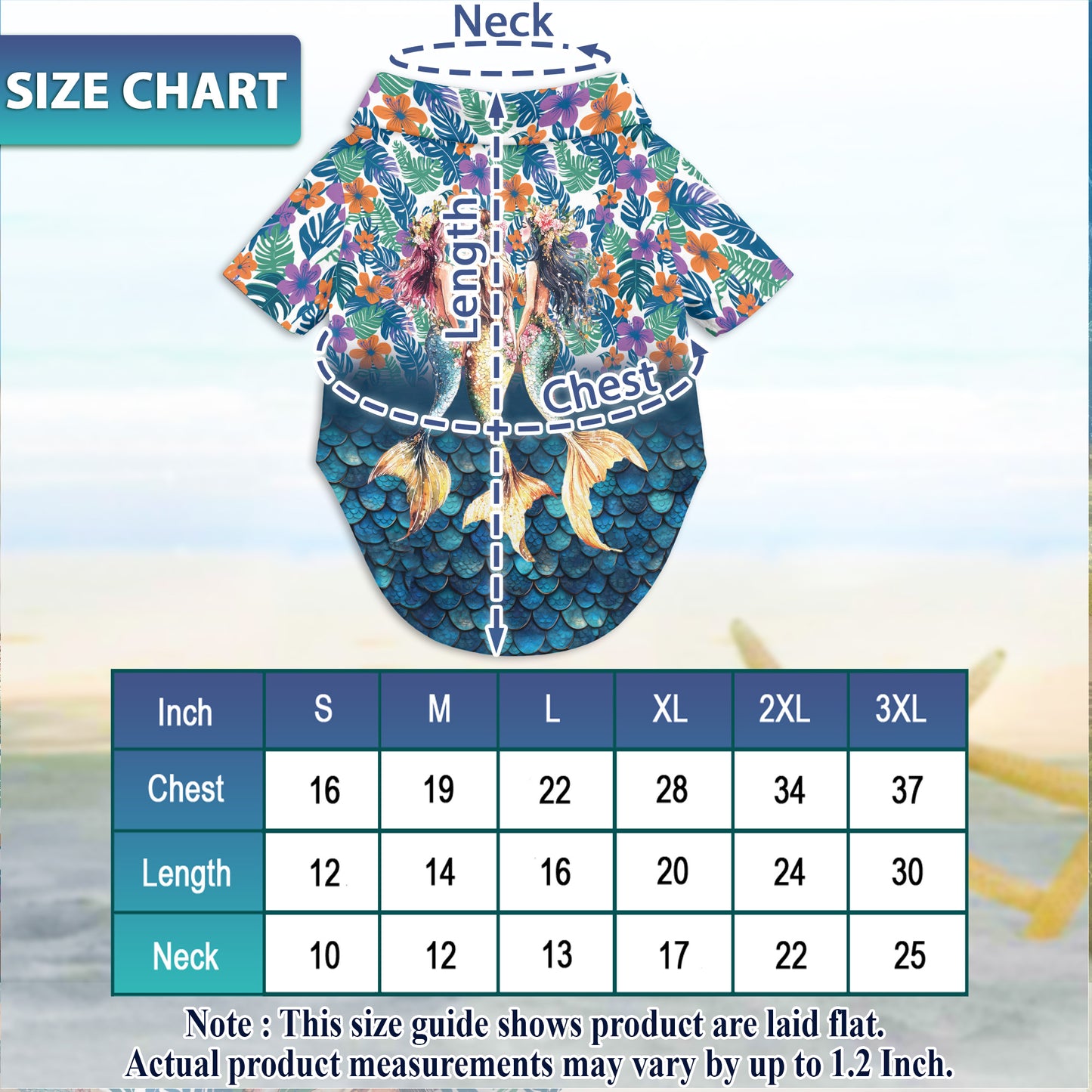 Netecom Matching Mermaid Aloha Hawaiian Shirt for Dog and Owner, Ocean Theme Summer Button Down Shirt, Cute Pet and Human Matching Look, Relaxed Beach Vacation Casual Wear