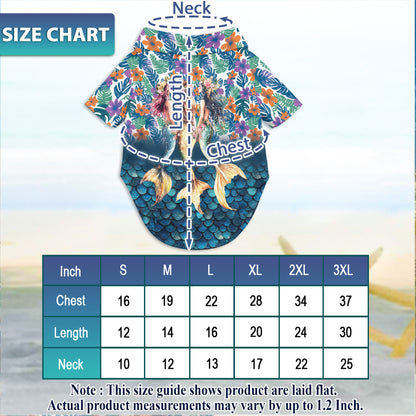 Netecom Matching Mermaid Aloha Hawaiian Shirt for Dog and Owner, Ocean Theme Summer Button Down Shirt, Cute Pet and Human Matching Look, Relaxed Beach Vacation Casual Wear