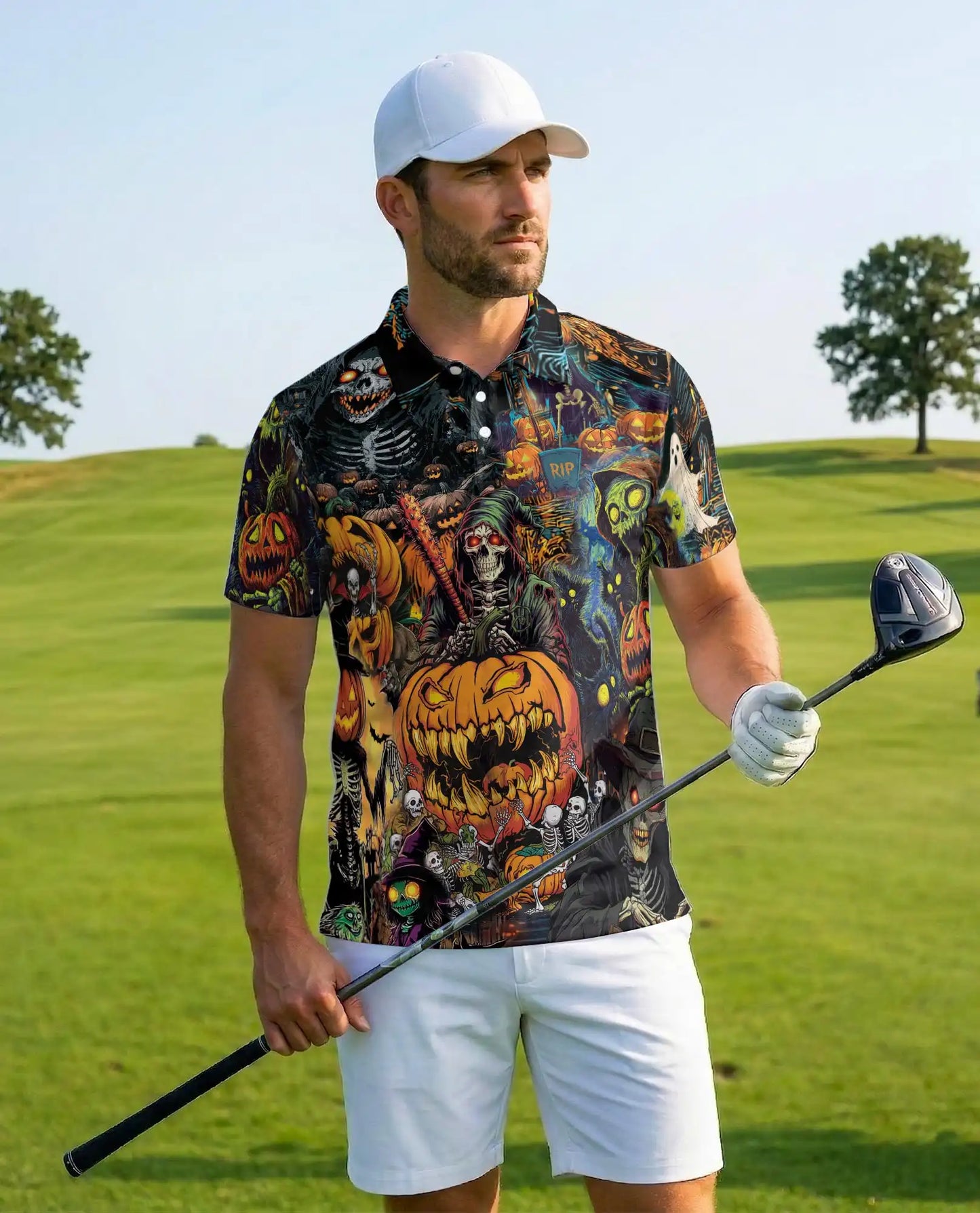 Halloween Monster Polo Shirt for Men – Spooky Pumpkin Style | Netecom