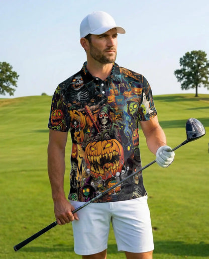 Halloween Monster Polo Shirt for Men – Spooky Pumpkin Style | Netecom