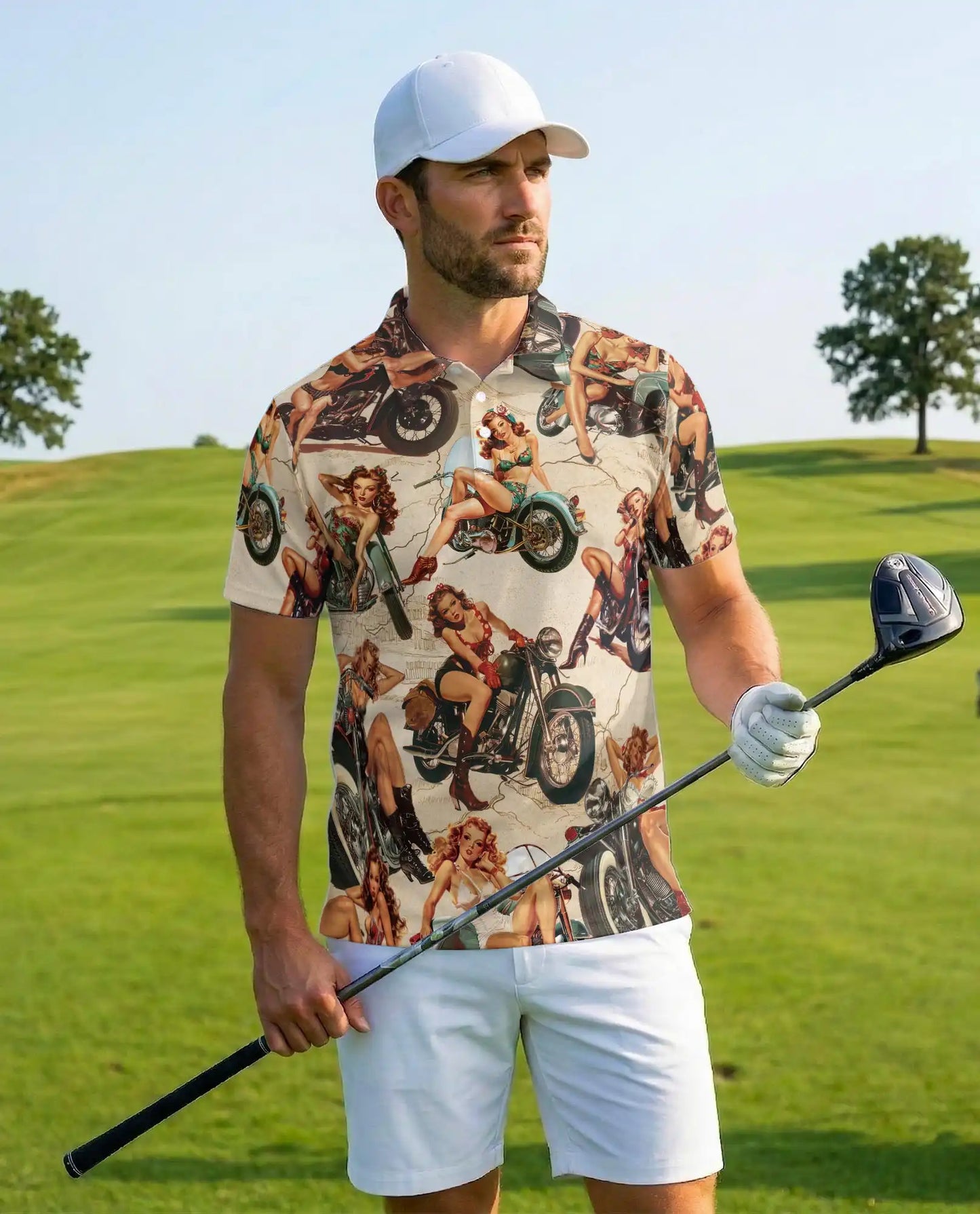 Vintage Pin Up Motorcycle Polo Shirt - Retro Biker Style | Netecom