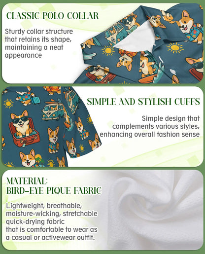 Corgi Beach Polo Shirt – Tropical Vacation Print | Netecom