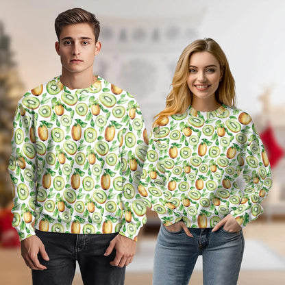 Kiwi Pattern Sweatshirt, 3D All Over Print Tropical Fruit Crewneck Pullover for Men Women, Kiwi Lover Gift - Netecom