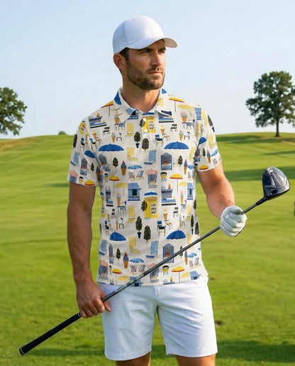 Beach Elements Polo Shirt for Men – Tropical Summer Coastal Style | Netecom