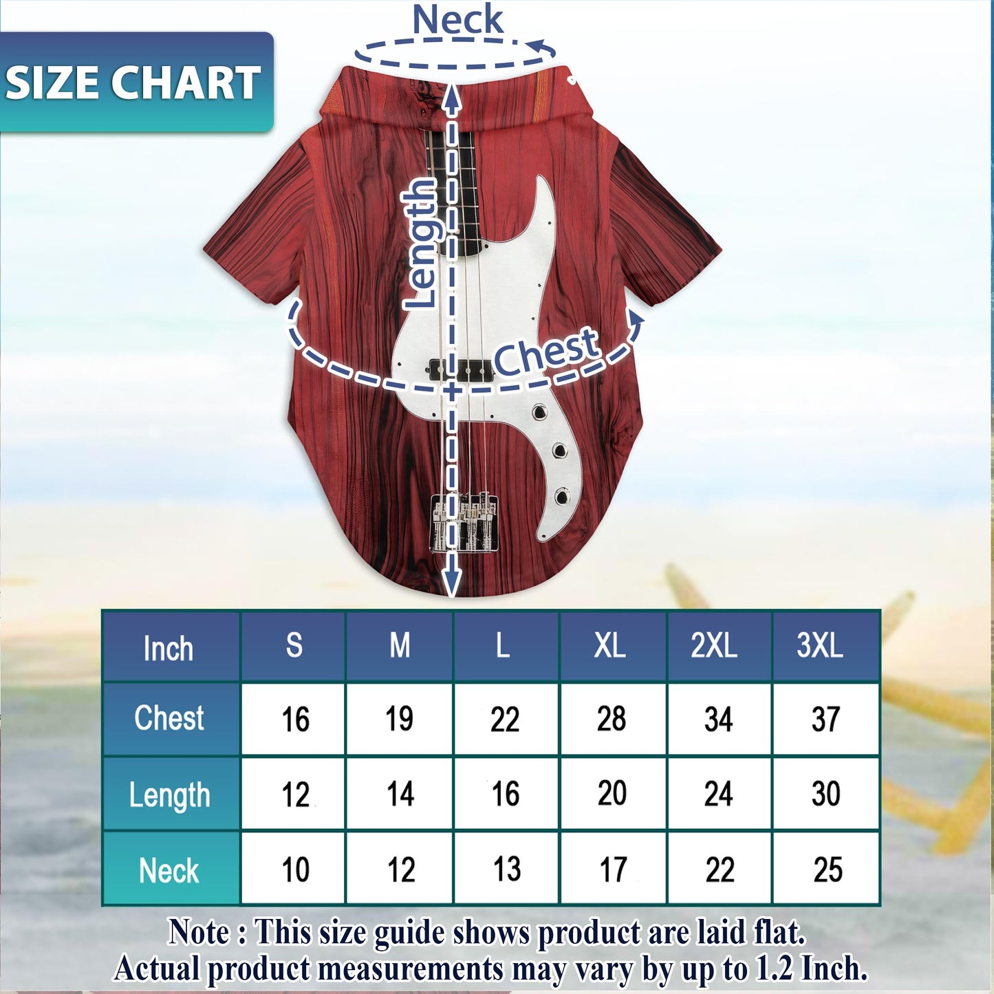 Netecom Matching Bass Guitar Hawaiian Shirt for Dog and Owner, Aloha Summer Shirt, Bass Guitar Print Button Down Outfit for Pet and Human, Beach Vacation Casual Wear