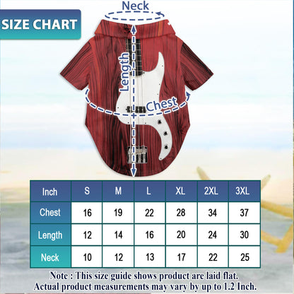 Netecom Matching Bass Guitar Hawaiian Shirt for Dog and Owner, Aloha Summer Shirt, Bass Guitar Print Button Down Outfit for Pet and Human, Beach Vacation Casual Wear