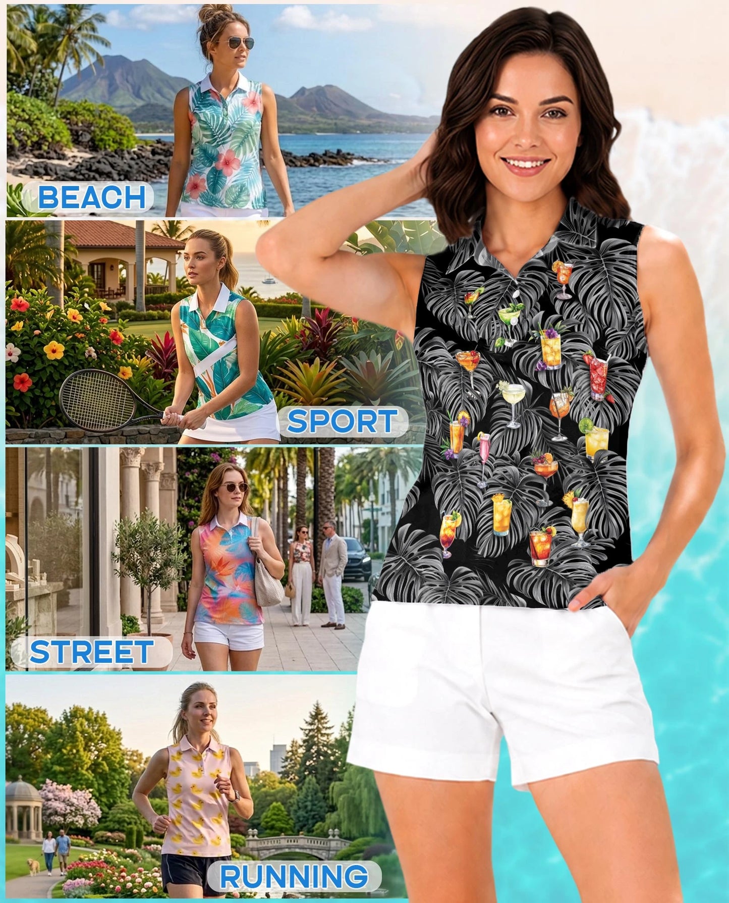 Proud Bartender Cocktails Tropical Sleeveless Polo Shirt for Women | Netecom