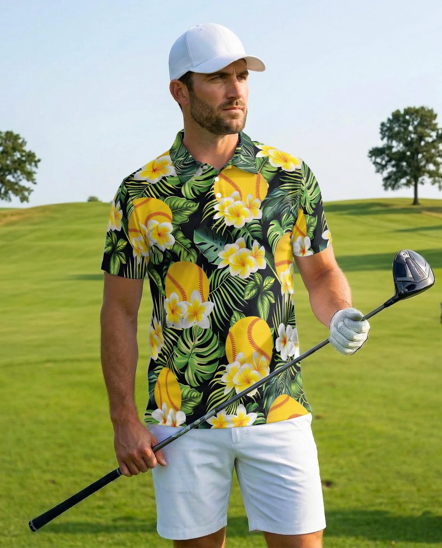 Softball Plumeria Polo Shirt for Men – Tropical Floral Style | Netecom