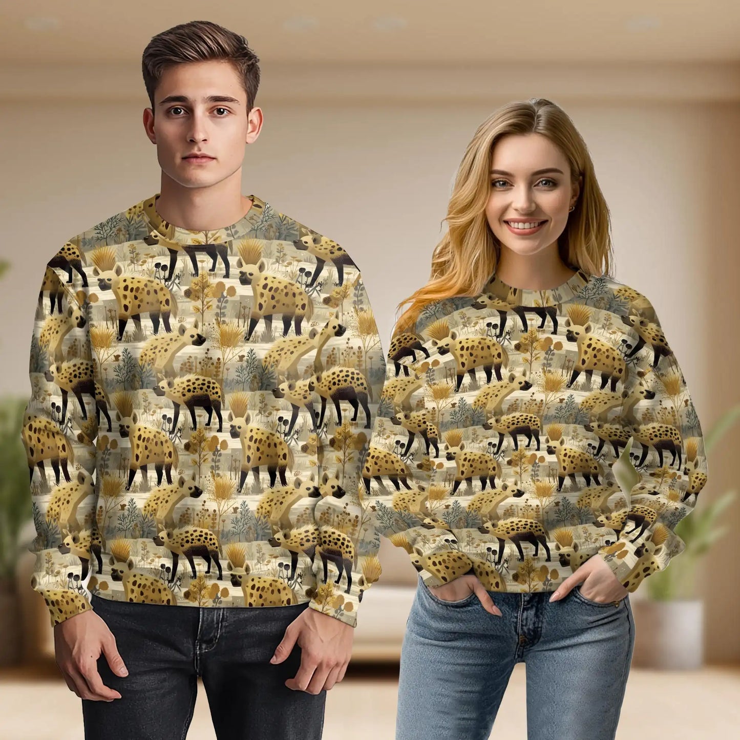 Spotted Hyenas Sweatshirt, 3D All Over Print African Wildlife Crewneck Pullover for Men Women, Hyena Lover Gift - Netecom