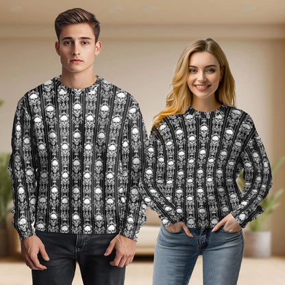 Black White Skull Sweatshirt, 3D All Over Print Gothic Skull Crewneck Pullover for Men Women, Biker Skeleton Lover Gift - Netecom