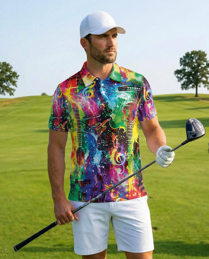 Colorful Guitar Polo Shirt – Music Lover Art Style | Netecom
