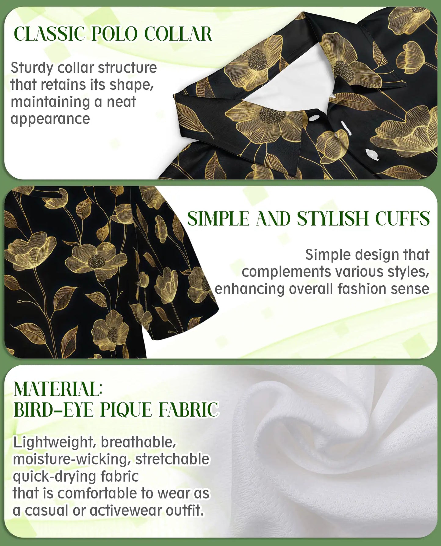 Elegant Gold Floral Polo Shirt for Men- Black Luxury  Pattern Shirt | Netecom