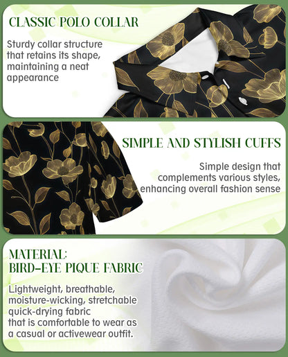 Elegant Gold Floral Polo Shirt for Men- Black Luxury  Pattern Shirt | Netecom