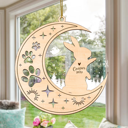 Netecom Rabbit Memorial Suncatcher, Personalized Rabbit Christmas Ornament with Date Name, Bereavement Gifts for Loss of Bunny, Rabbit Death Sympathy Gifts Pet Loss Sun Catchers, Rabbit Grief Gift