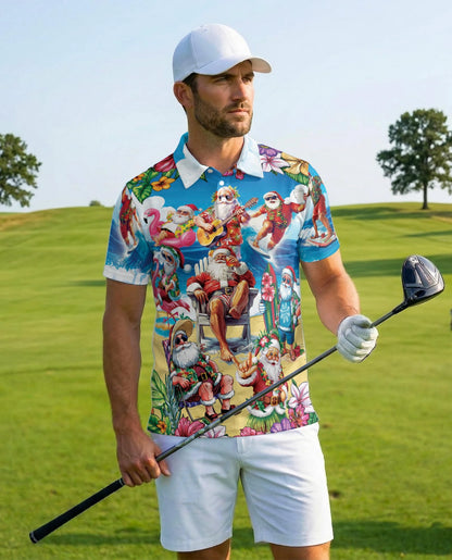 Funny Surfing Santa Polo Shirt for Men – Christmas Beach Style | Netecom