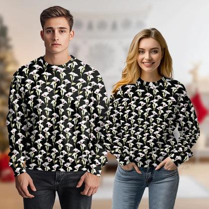 Calla Lily Sweatshirt, 3D All Over Print Black Floral Crewneck Pullover for Men Women, Elegant Flower Lover Gift - Netecom