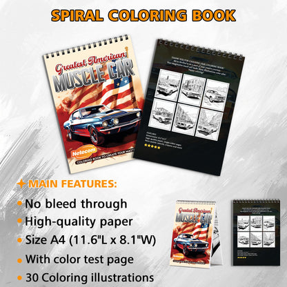 Greatest American Muscle Car Spiral Bound Coloring Book, Iconic American Muscle Cars for Automotive Fans, Perfect for Car Enthusiasts and Muscle Car Aficionados