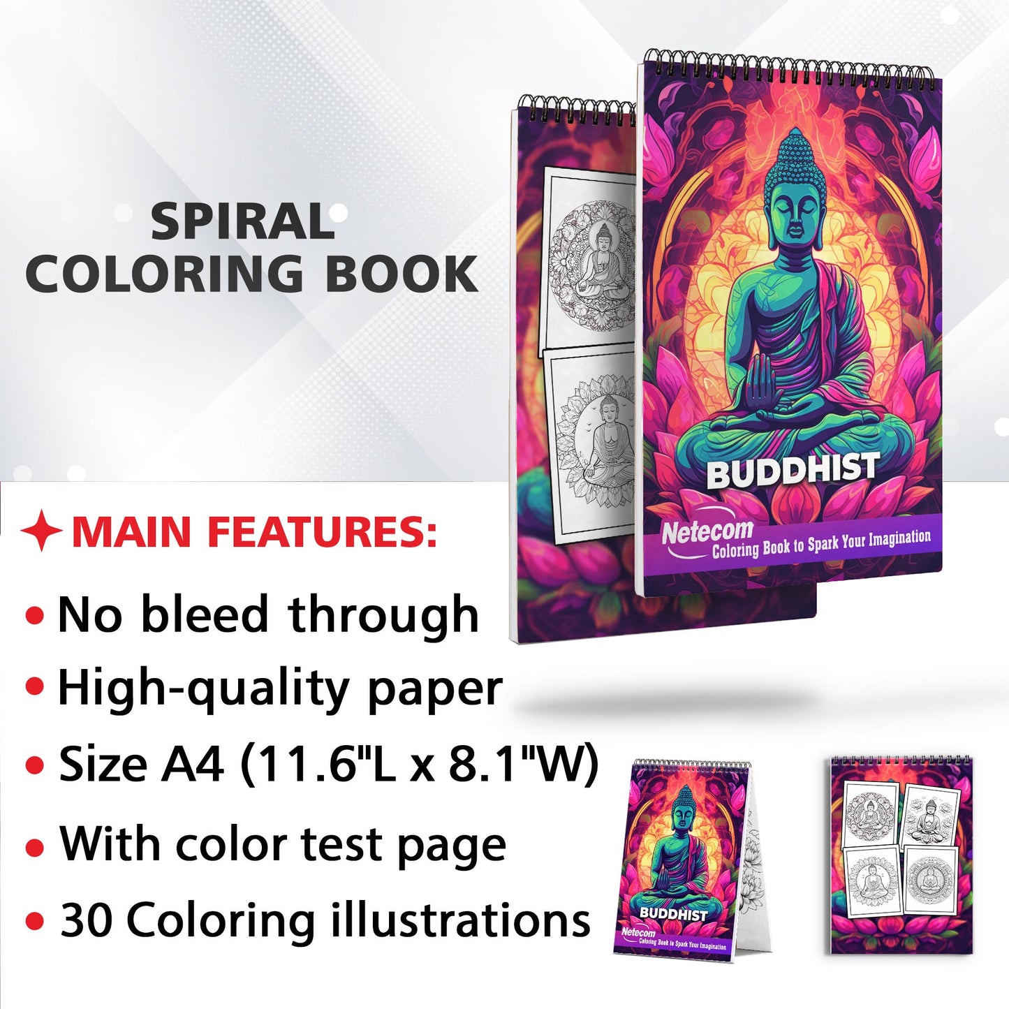 Buddhist Spiral Bound Coloring Book, Find Harmony in Coloring: 30 Meditative Pages Drawing Inspiration from Buddhist Philosophy