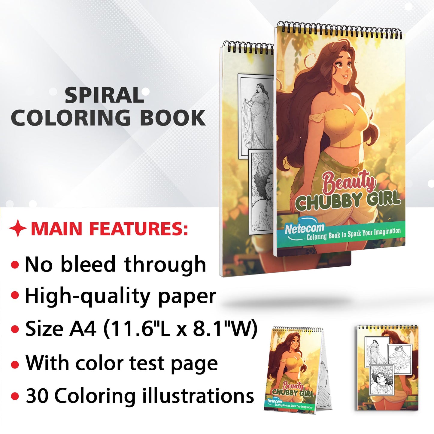 Beauty Chubby Girl Spiral Bound Coloring Book, Explore the Beauty Chubby Girl Coloring Book with 30 Empowering Illustrations