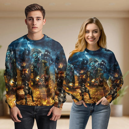 Pirate Skull Sweatshirt, 3D All Over Print Nautical Skull Crewneck Pullover for Men Women, Pirate Lover Gift - Netecom
