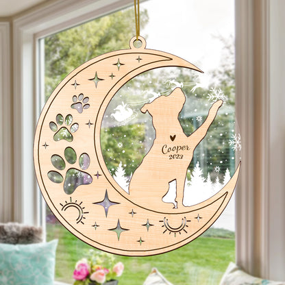 Netecom Pitbull Dog Memorial Suncatcher, Personalized Pit bull Christmas Ornament with Date Name, Bereavement Gifts for Loss of Pet, Dog Death Sympathy Gifts Pet Loss Sun Catchers, Dog Grief Gift