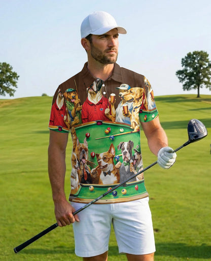 Billiard Vintage Dogs Polo Shirt for Men – Funny Pool Player Style | Netecom