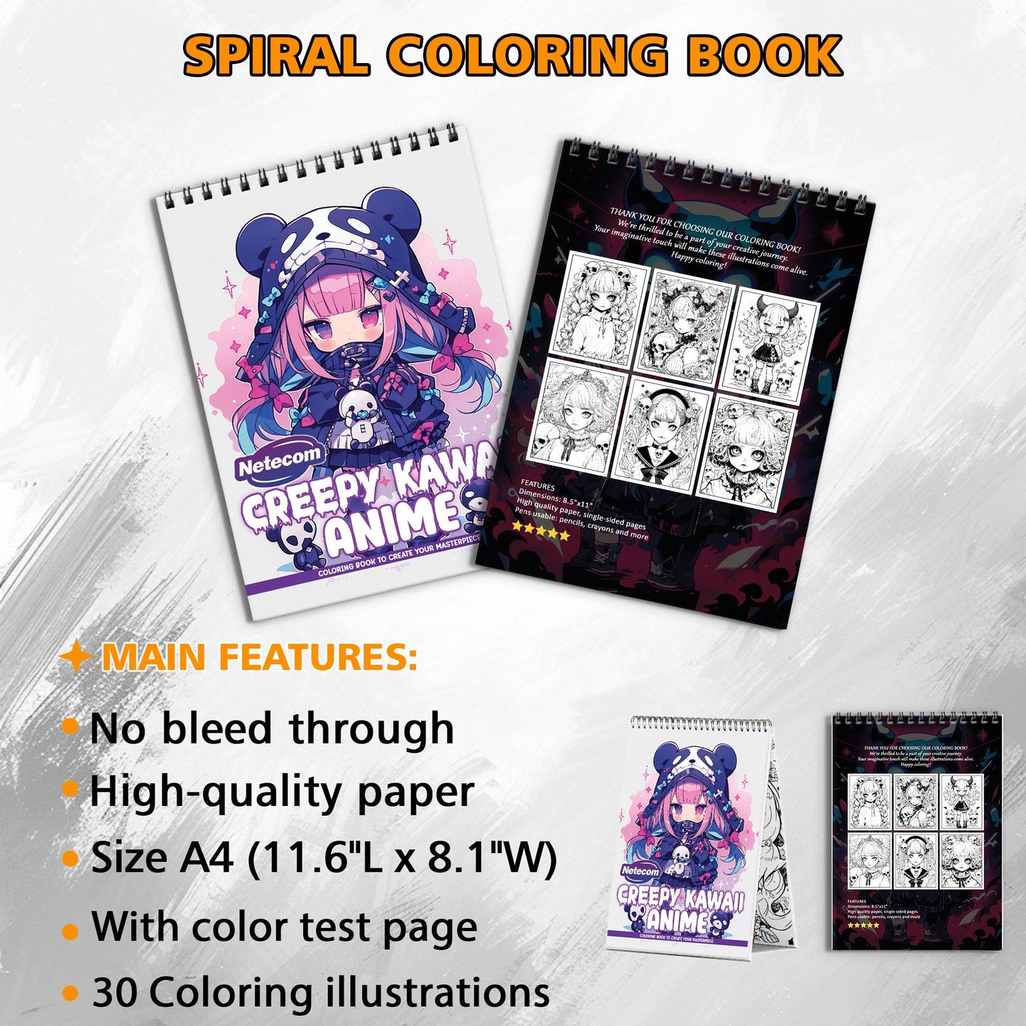 Creepy Kawaii Anime Spiral Bound Coloring Book, Spooky Yet Cute Anime Scenes, Ideal for Fans of Kawaii and Horror Seeking a Unique Art Experience