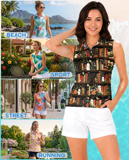 Library Ghost Sleeveless Polo Shirt for Women | Netecom