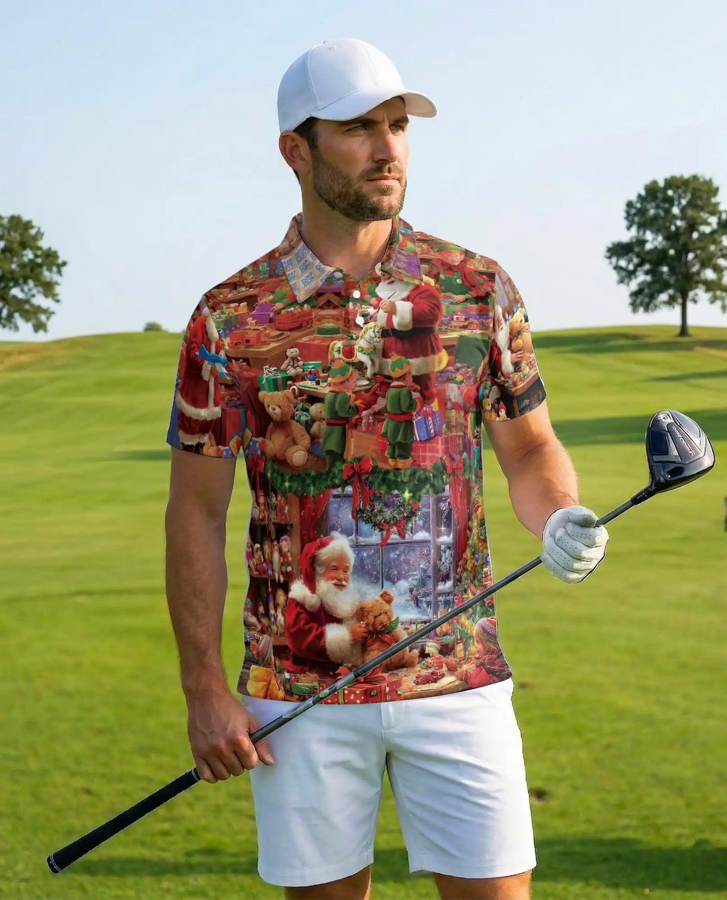 Santa Workshop Polo Shirt – Cozy Christmas Toy Print | Netecom