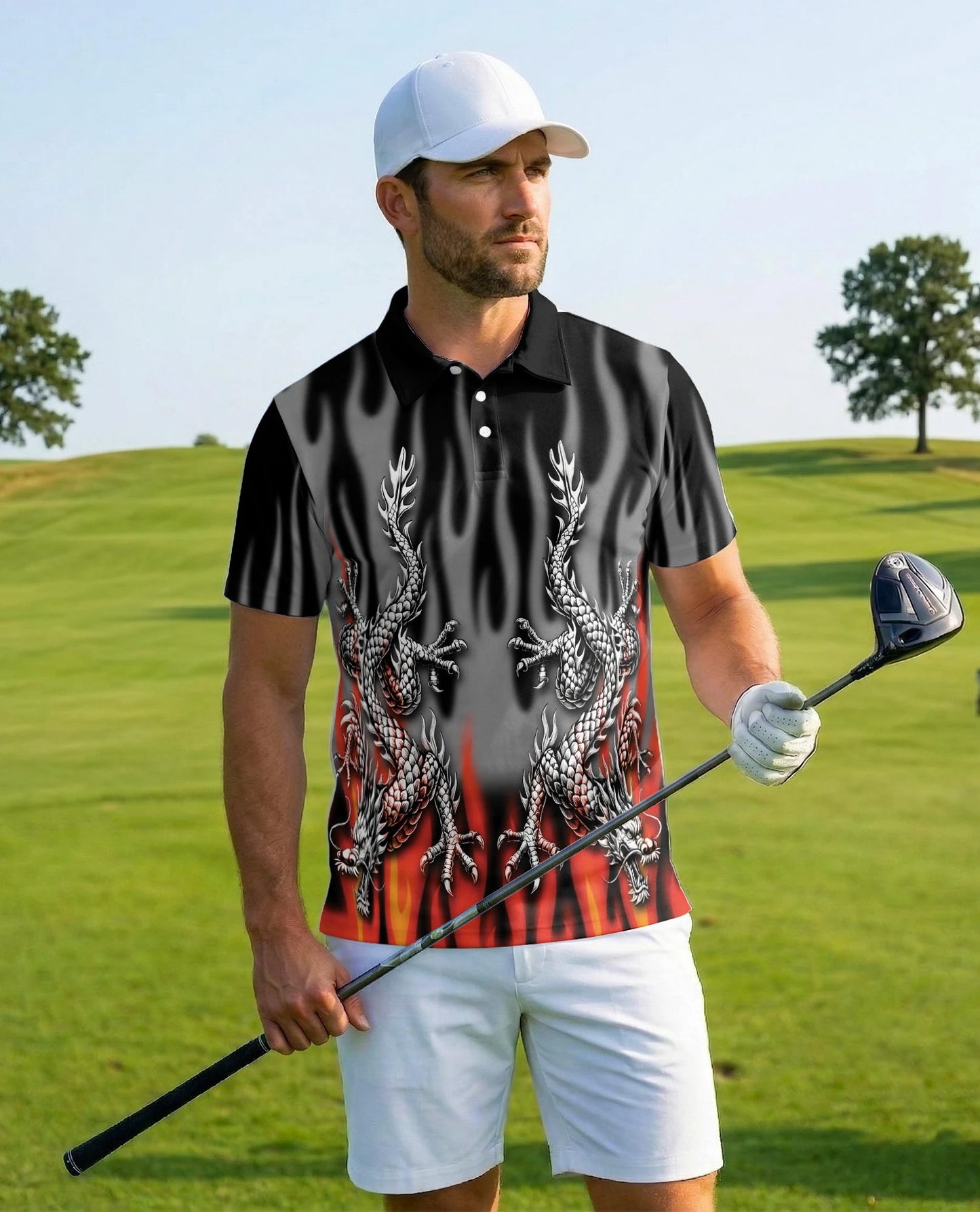 Fire Dragon Polo Shirt for Men – Flaming Fantasy Design | Netecom
