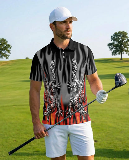 Fire Dragon Polo Shirt for Men – Flaming Fantasy Design | Netecom
