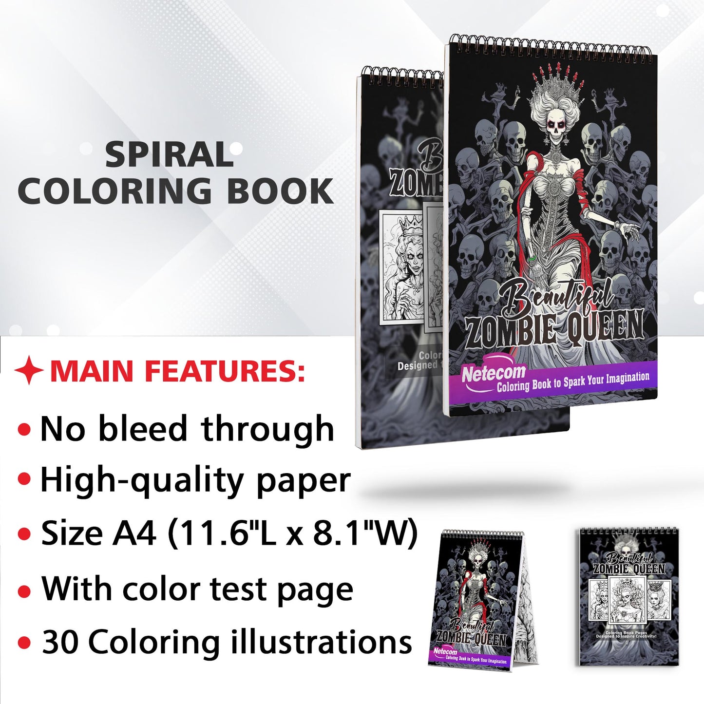 Beautiful Zombie Queen Spiral Bound Coloring Book, Discover the Haunting Beauty with 30 Exquisite Zombie Queen Coloring Pages for Fans of the Macabre to Bring Life to Undead Royalty