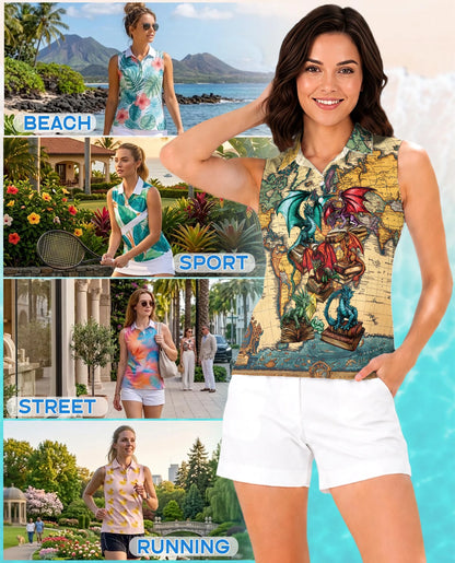 Books Dragon Sleeveless Polo Shirt for Women | Netecom