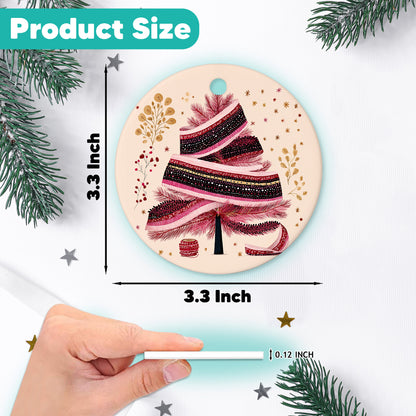 Netecom Elegant Pink Ribbon Christmas Tree Sign Ornament, Merry Christmas Ceramic Ornament for Xmas Tree Hanging Decorations Gift, Gifts for Friends & Family, Holiday Party Present