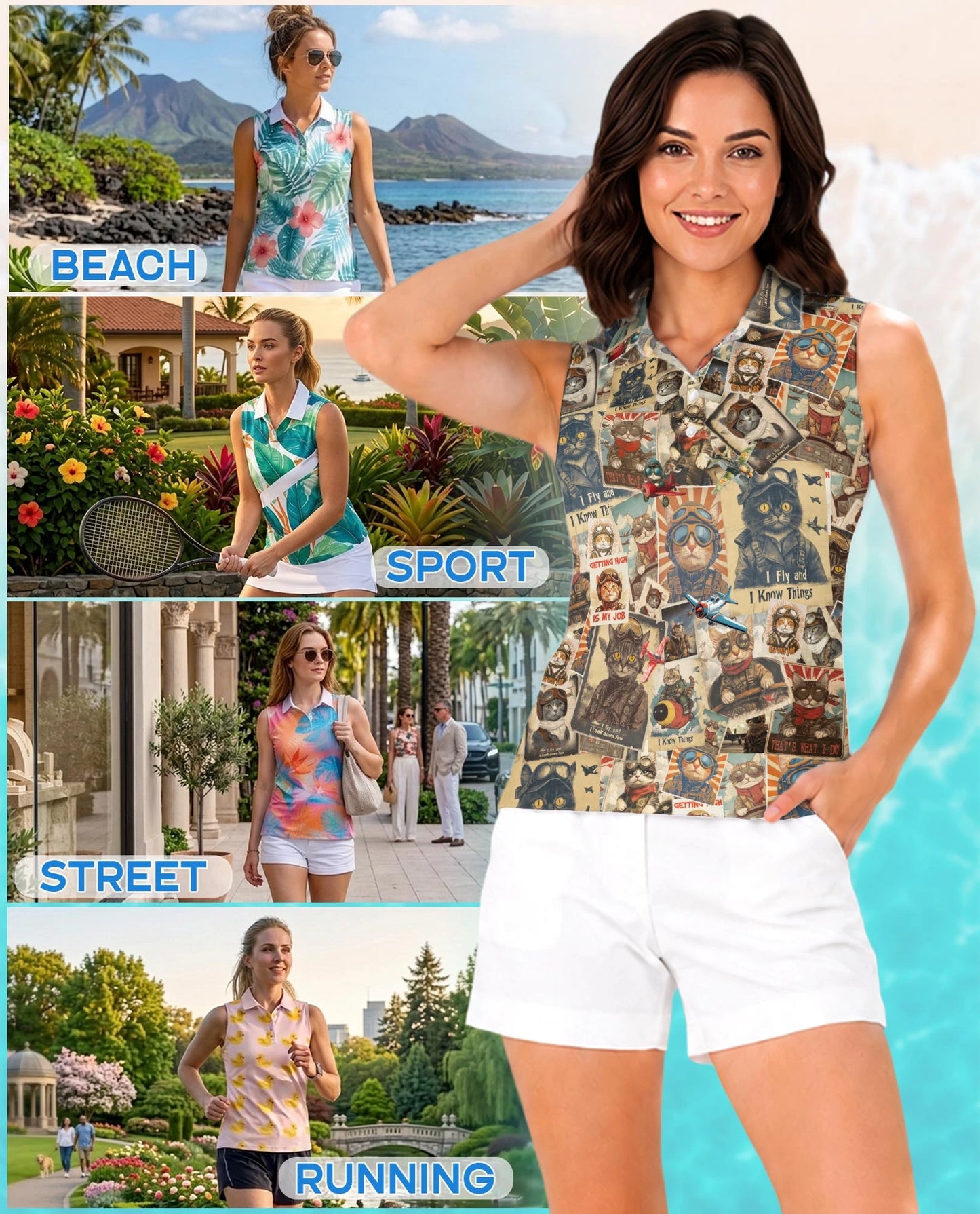 Amazing Pilot Cat Beach Retro Shirt for Women | Netecom