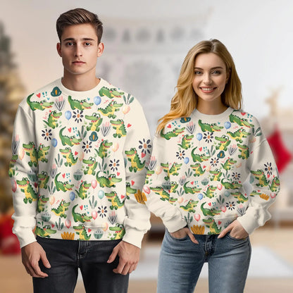Alligator Pattern Sweatshirt, 3D All Over Print Reptile Crewneck Pullover for Men Women, Alligator Lover Gift - Netecom